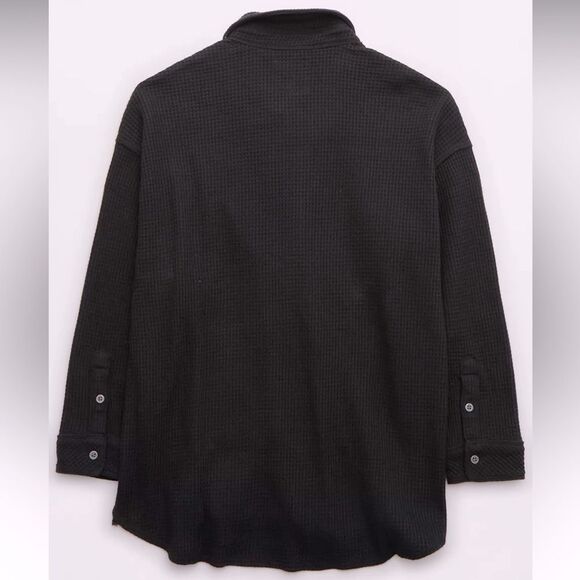 aerie XL Lumber Stone Washed True Black Waffle Knit Cotton Blend Oversized Shirt - Picture 4 of 14